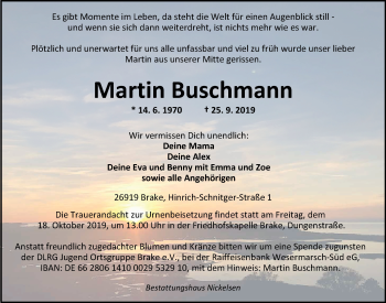 Traueranzeige von Martin Buschmann von Nordwest-Zeitung