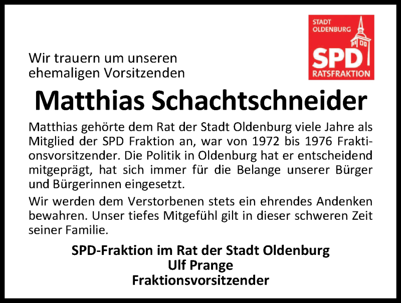  Traueranzeige für Matthias Schachtschneider vom 06.09.2019 aus Nordwest-Zeitung