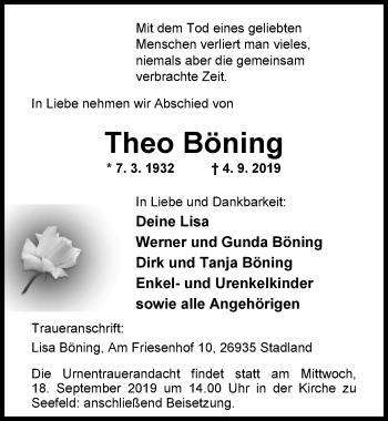 Traueranzeige von Theo Böning von Nordwest-Zeitung