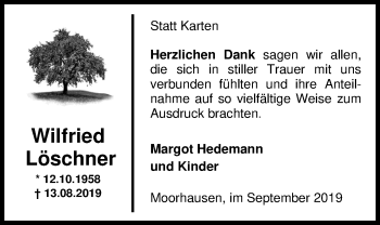 Traueranzeige von Wilfried Löschner von Nordwest-Zeitung