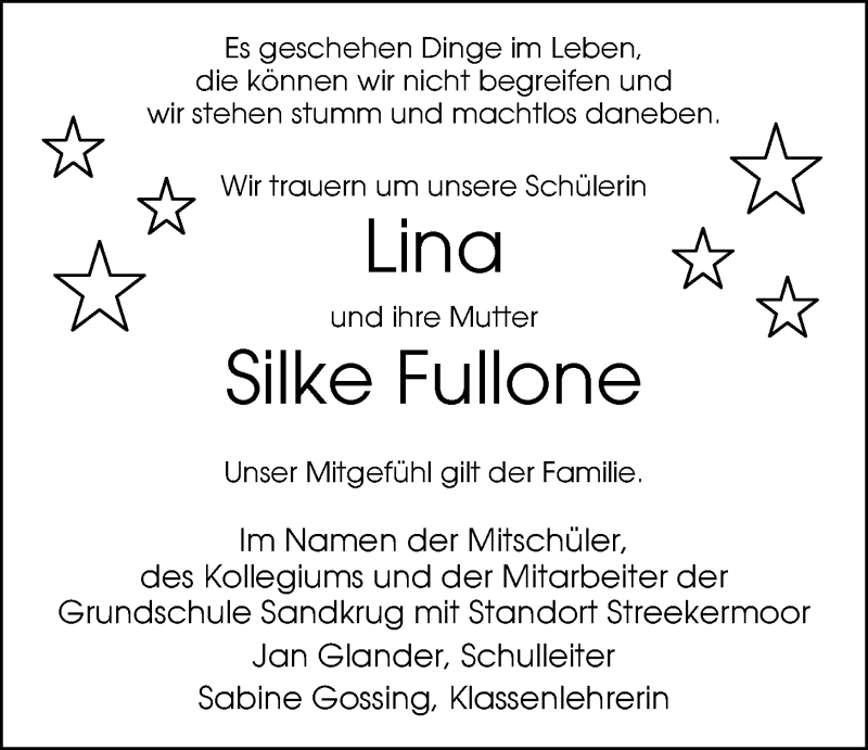  Traueranzeige für Lina Fullone vom 06.01.2020 aus Nordwest-Zeitung