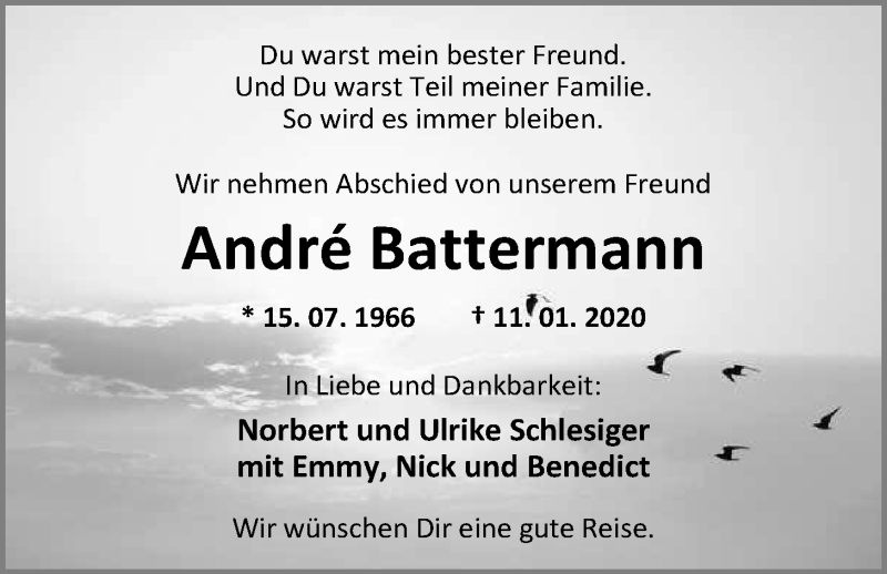  Traueranzeige für André Battermann vom 18.01.2020 aus Nordwest-Zeitung