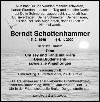 Traueranzeige von Berndt Schottenhammer von Nordwest-Zeitung