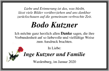 Traueranzeige von Bodo Kutzner von Nordwest-Zeitung