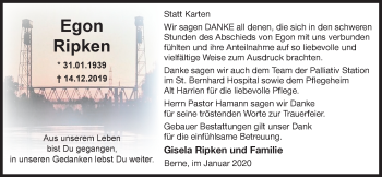 Traueranzeige von Egon Ripken von Nordwest-Zeitung