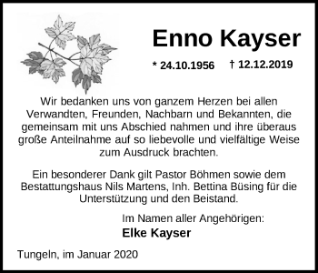 Traueranzeige von Enno Kayser von Nordwest-Zeitung