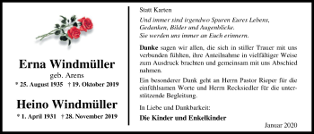 Traueranzeige von Erna Windmüller von Nordwest-Zeitung