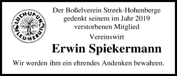 Traueranzeige von Erwin Spiekermann von Nordwest-Zeitung