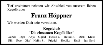 Traueranzeige von Franz Höppner von Nordwest-Zeitung
