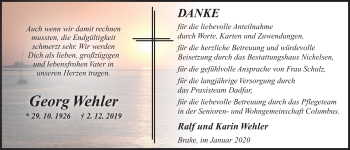 Traueranzeige von Georg Wehler von Nordwest-Zeitung