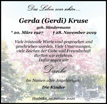 Traueranzeige von Gerda Kruse von Nordwest-Zeitung
