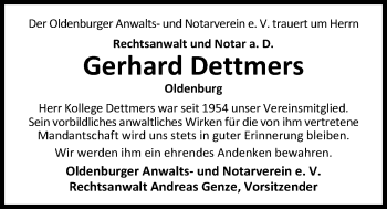 Traueranzeige von Gerhard E. Dettmers von Nordwest-Zeitung