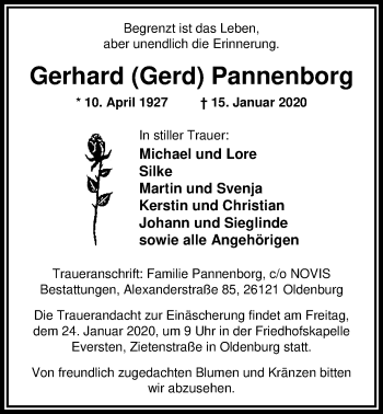 Traueranzeige von Gerhard Pannenborg von Nordwest-Zeitung