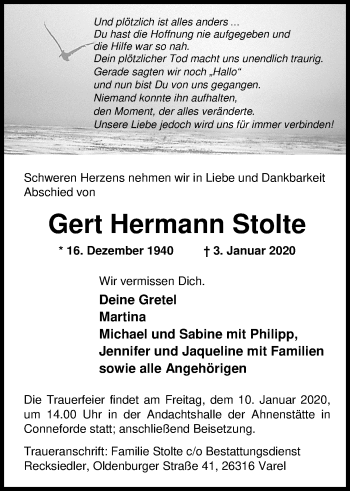 Traueranzeige von Gert Hermann Stolte von Nordwest-Zeitung
