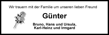 Traueranzeige von Günter Köhler von Nordwest-Zeitung