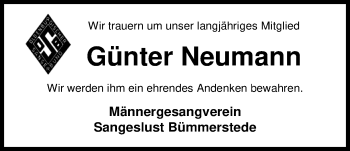 Traueranzeige von Günter Neumann von Nordwest-Zeitung