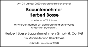 Traueranzeige von Herbert Bosse von Nordwest-Zeitung