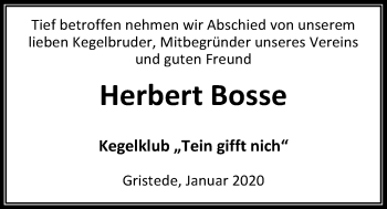 Traueranzeige von Herbert Bosse von Nordwest-Zeitung