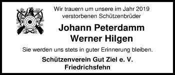 Traueranzeige von Johann Peterdamm von Nordwest-Zeitung