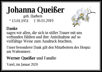 Traueranzeige von Johanna Queißer von Nordwest-Zeitung