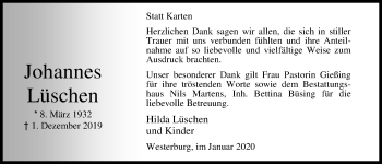 Traueranzeige von Johannes Lüschen von Nordwest-Zeitung