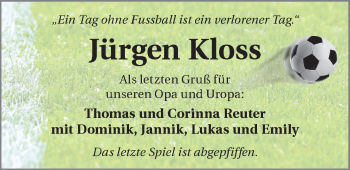 Traueranzeige von Jürgen Kloss von Nordwest-Zeitung