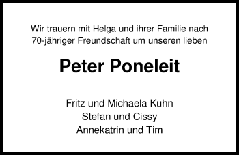 Traueranzeige von Peter Poneleit von Nordwest-Zeitung
