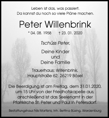 Traueranzeige von Peter Willenbrink von Nordwest-Zeitung