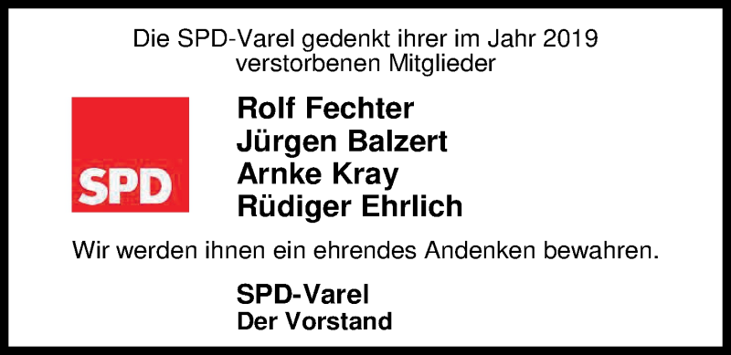  Traueranzeige für Rolf Fechter vom 24.01.2020 aus Nordwest-Zeitung