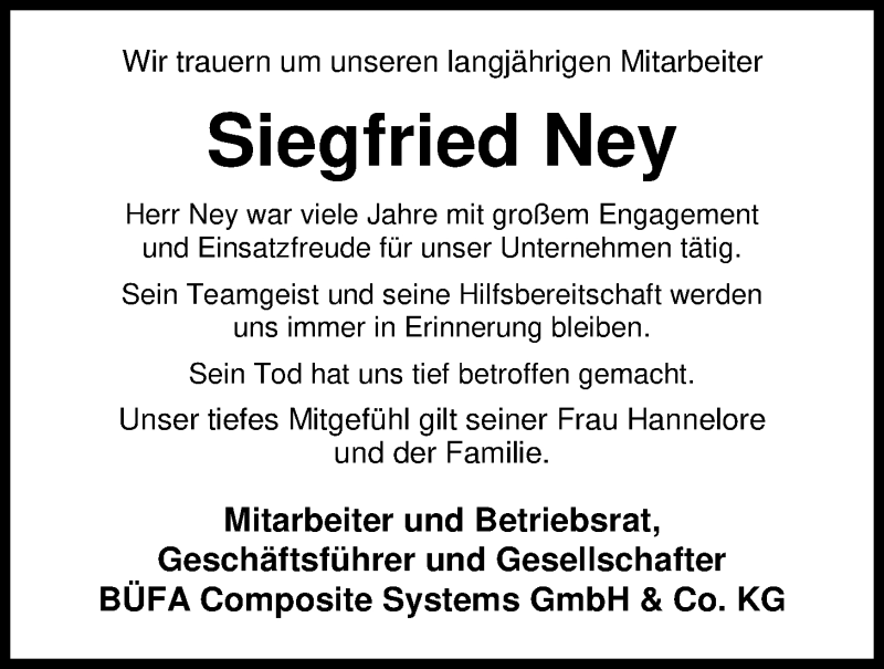  Traueranzeige für Siegfried Ney vom 28.01.2020 aus Nordwest-Zeitung