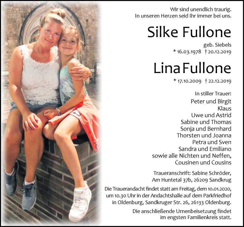  Traueranzeige für Silke Fullone vom 06.01.2020 aus Nordwest-Zeitung