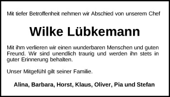 Traueranzeige von Wilke Lübkemann von Nordwest-Zeitung