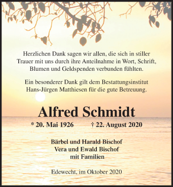 Traueranzeige von Alfred Schmidt von Nordwest-Zeitung