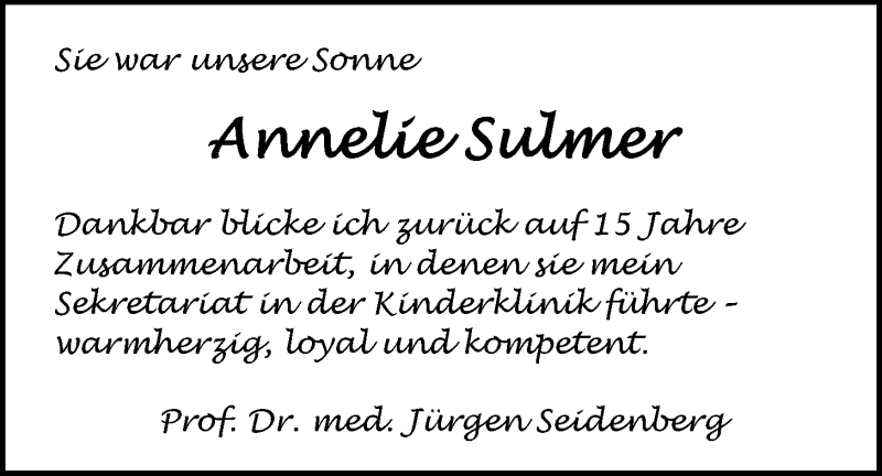  Traueranzeige für Annelie Sulmer vom 02.10.2020 aus Nordwest-Zeitung