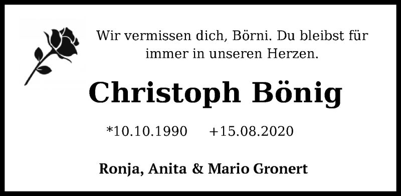  Traueranzeige für Christoph Bönig vom 10.10.2020 aus Nordwest-Zeitung