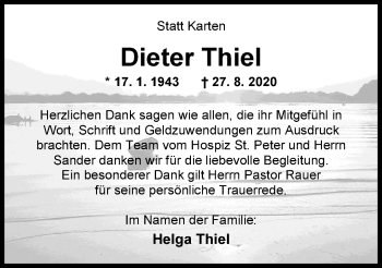 Traueranzeige von Dieter Thiel von Nordwest-Zeitung