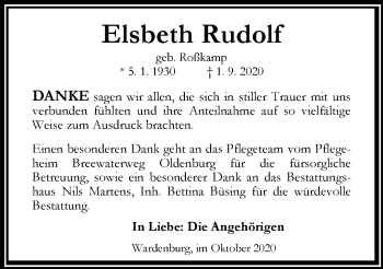 Traueranzeige von Elsbeth Rudolf von Nordwest-Zeitung