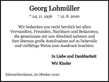 Traueranzeige von Georg Lohmüller von Nordwest-Zeitung