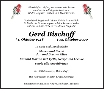Traueranzeige von Gerd Bischoff von Nordwest-Zeitung