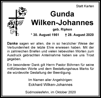 Traueranzeige von Gunda Wilken-Johannes von Nordwest-Zeitung