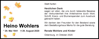 Traueranzeige von Heino Wohlers von Nordwest-Zeitung