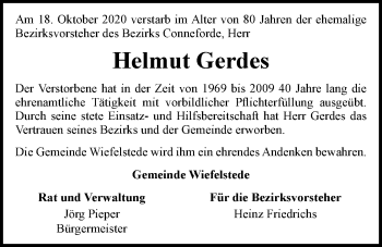 Traueranzeige von Helmut Gerdes von Nordwest-Zeitung