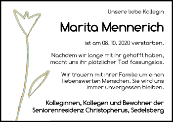 Traueranzeige von Marita Mennerich von Nordwest-Zeitung