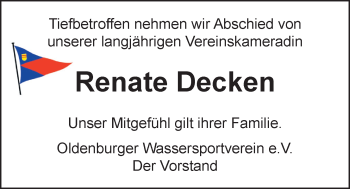 Traueranzeige von Renate Decken von Nordwest-Zeitung