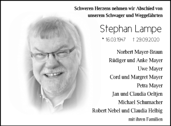 Traueranzeige von Stephan Lampe von Nordwest-Zeitung
