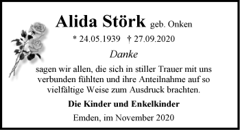 Traueranzeige von Alida Störk von Emder Zeitung