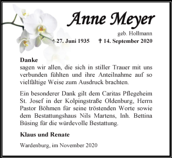 Traueranzeige von Anne Meyer von Nordwest-Zeitung