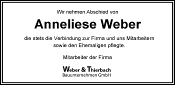 Traueranzeige von Anneliese Weber von Nordwest-Zeitung