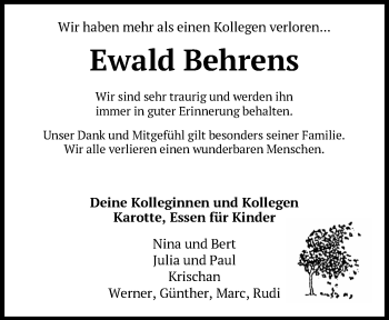 Traueranzeige von Ewald Behrens von Nordwest-Zeitung
