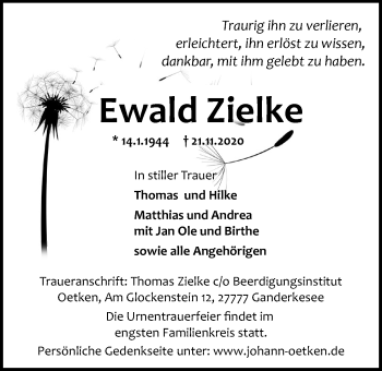 Traueranzeige von Ewald Zielke von Nordwest-Zeitung